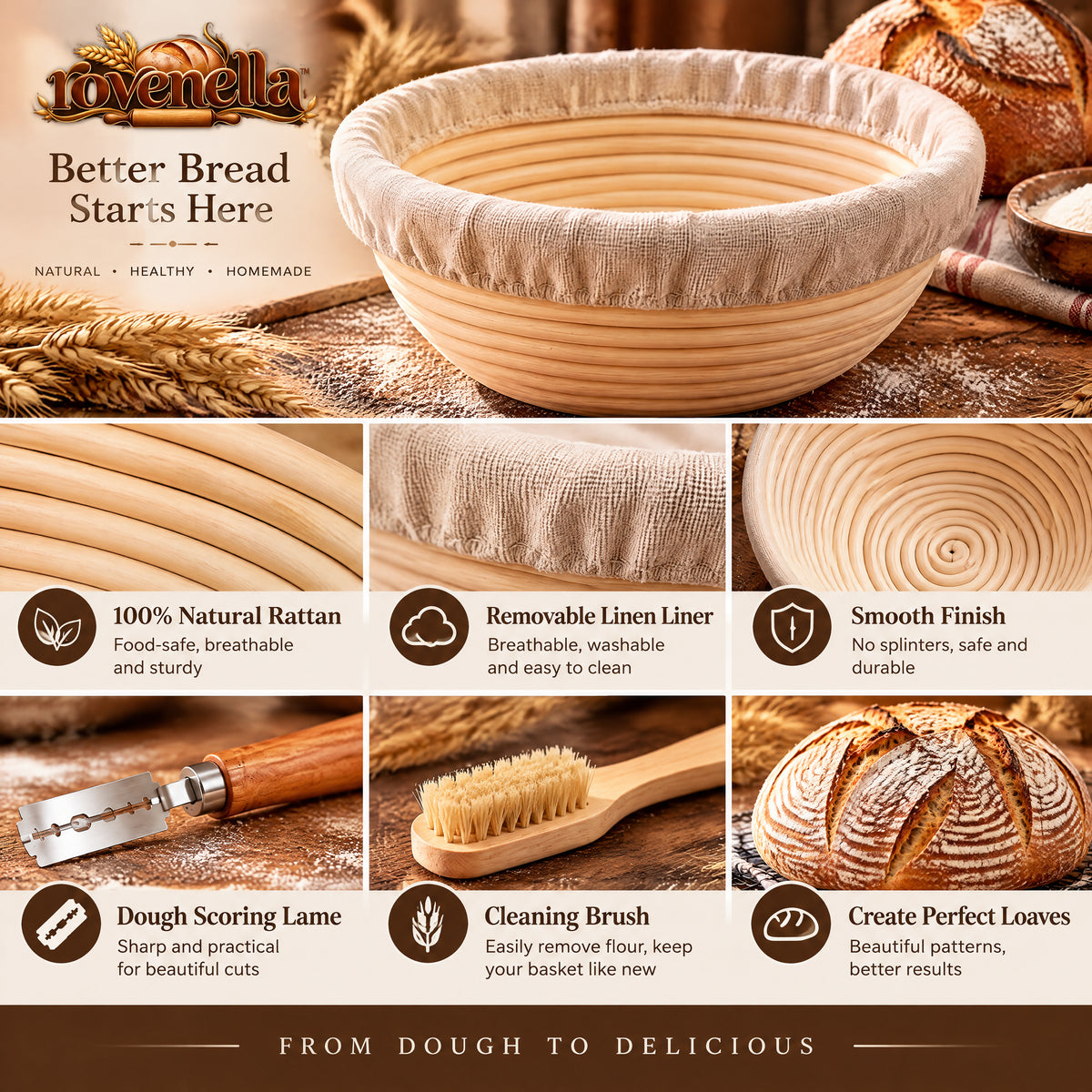 rovenella™ Banneton Bread Proofing Basket Set - detail image 3