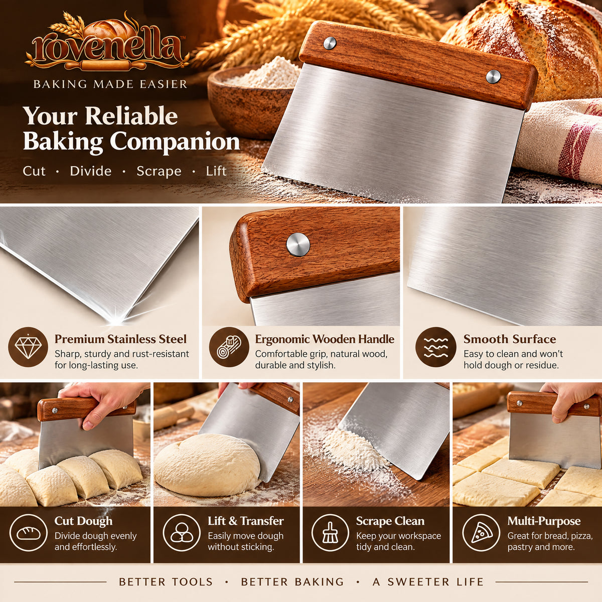 rovenella™ Stainless Steel Dough Bench Scraper - detail image 4