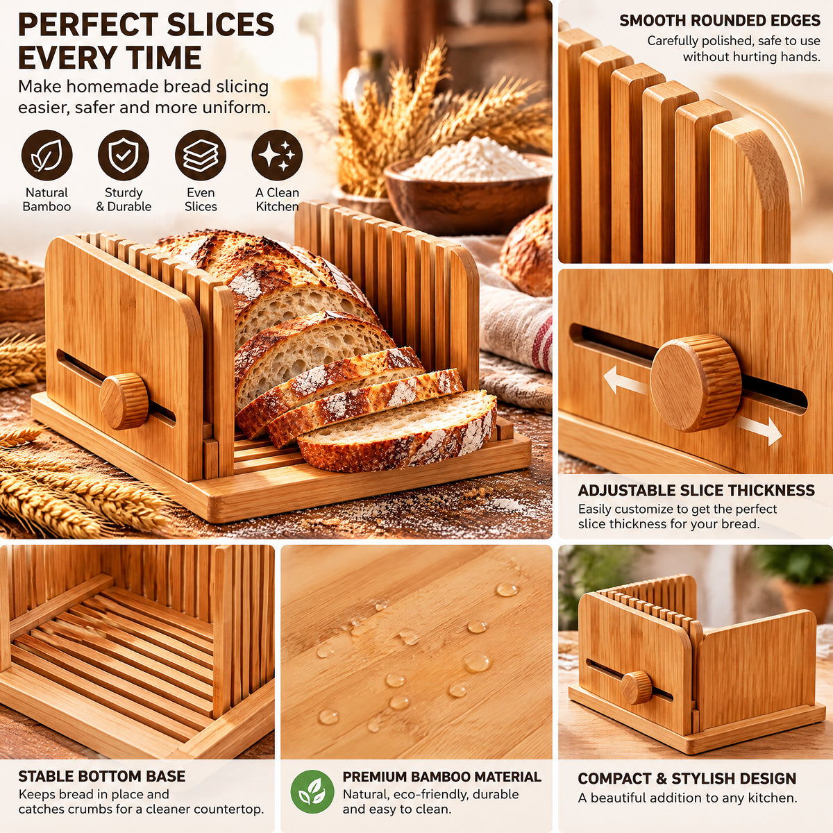 rovenella™ Adjustable Bamboo Bread Slicing Guide - detail image 3