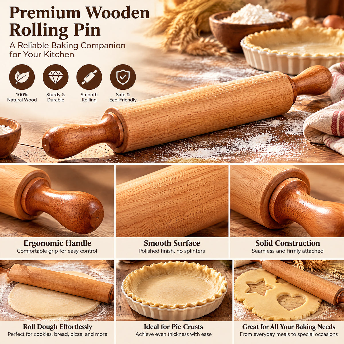 rovenella™ Classic Wooden Rolling Pin - detail image 4