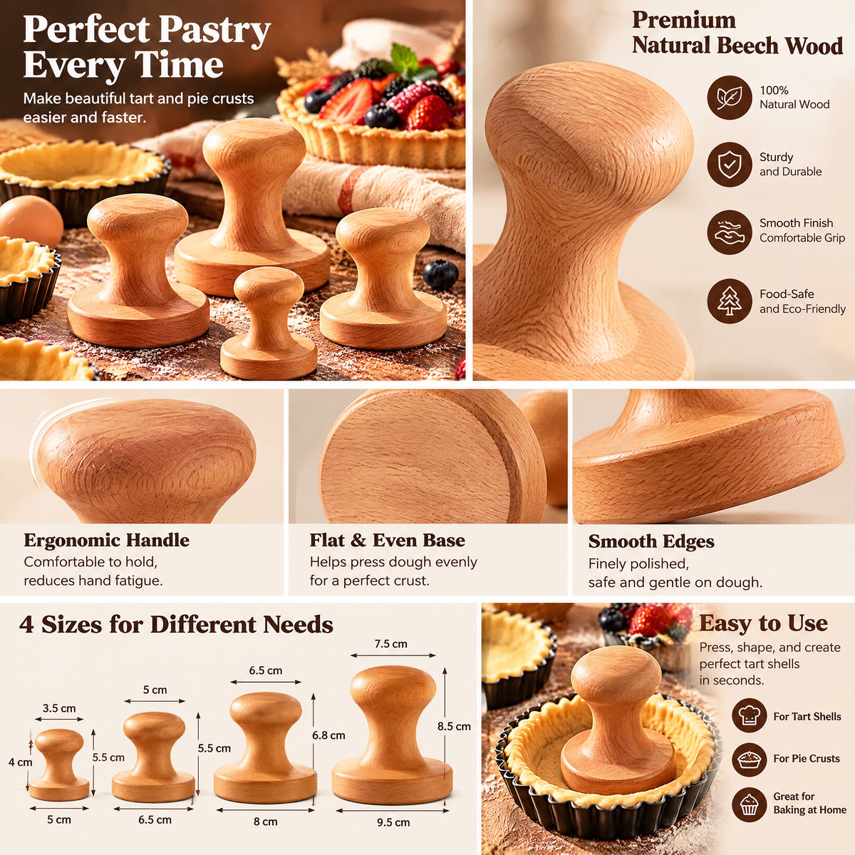 rovenella™ Wooden Tart & Pastry Tamper Set - detail image 1