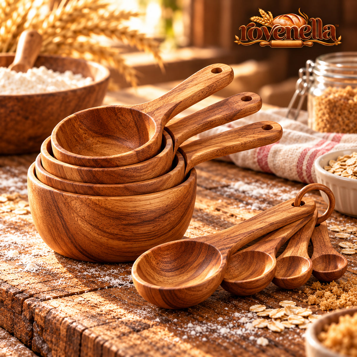 rovenella™ Wooden Measuring Cup & Spoon Set - main image