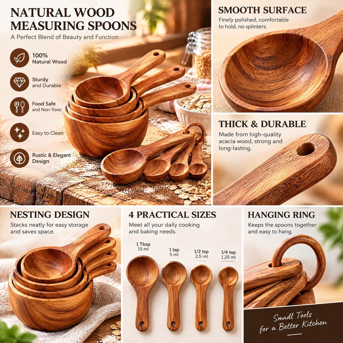 rovenella™ Wooden Measuring Cup & Spoon Set - detail image 2