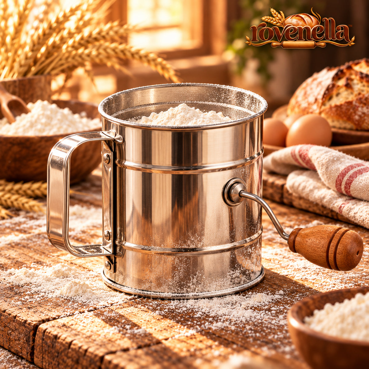 rovenella™ Stainless Steel Hand-Crank Flour Sifter - main image