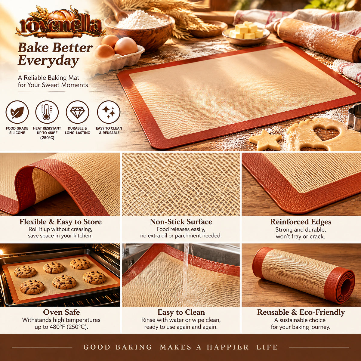 rovenella™ Nonstick Silicone Baking Mat - detail image 4